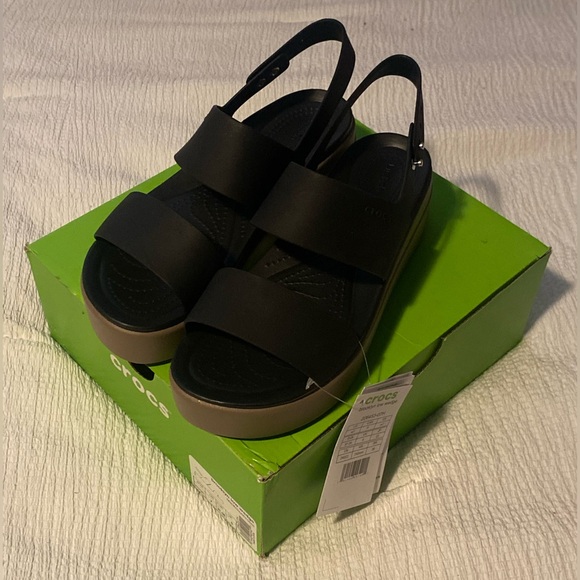 CROCS Black and Brown Platform Sandals - Picture 1 of 2